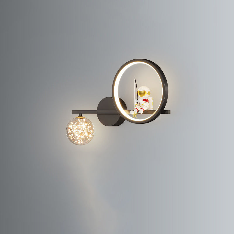 Lampe murale LED en acrylique et fer, ronde, style Art déco moderne, avec astronaute, pour salon 