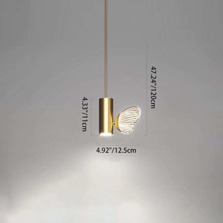 Modern Art Deco Butterfly Cylinder Acrylic Iron Aluminum LED Pendant Light For Living Room