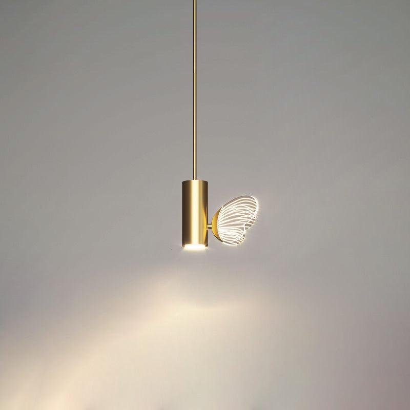 Modern Art Deco Butterfly Cylinder Acrylic Iron Aluminum LED Pendant Light For Living Room
