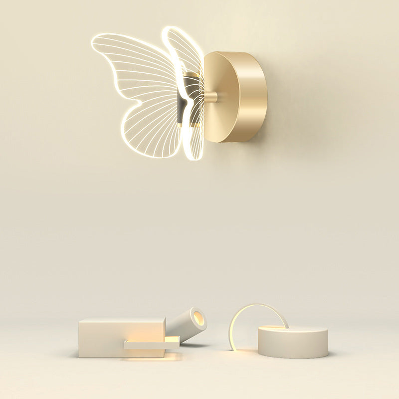 Contemporary Scandinavian Round Butterfly Rectangle Acrylic Hardware LED Wall Sconce Lamp For Living Room