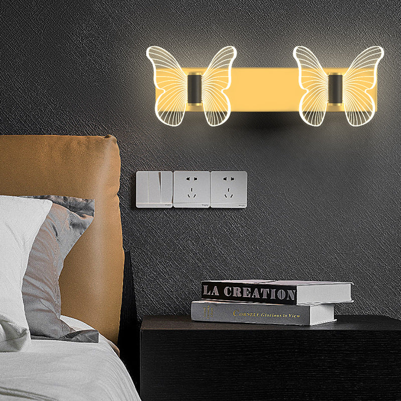 Contemporary Scandinavian Round Butterfly Rectangle Acrylic Hardware LED Wall Sconce Lamp For Living Room