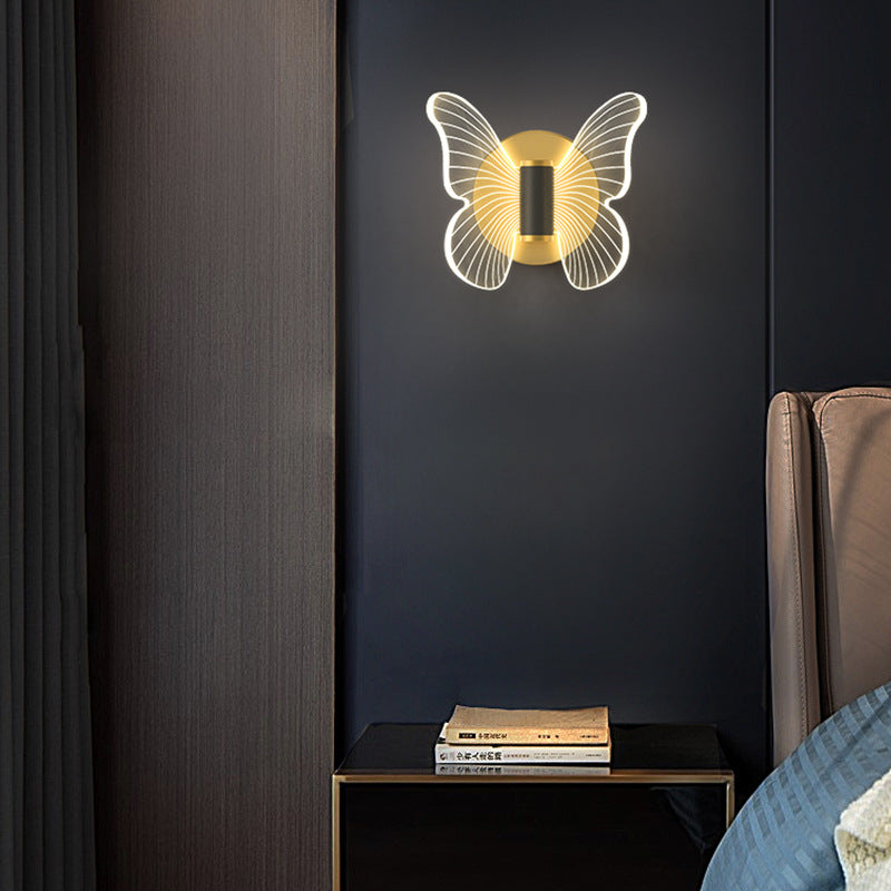 Contemporary Scandinavian Round Butterfly Rectangle Acrylic Hardware LED Wall Sconce Lamp For Living Room