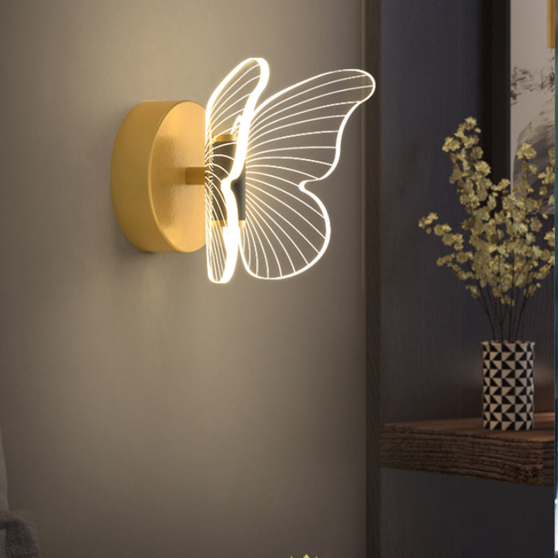 Contemporary Scandinavian Round Butterfly Rectangle Acrylic Hardware LED Wall Sconce Lamp For Living Room