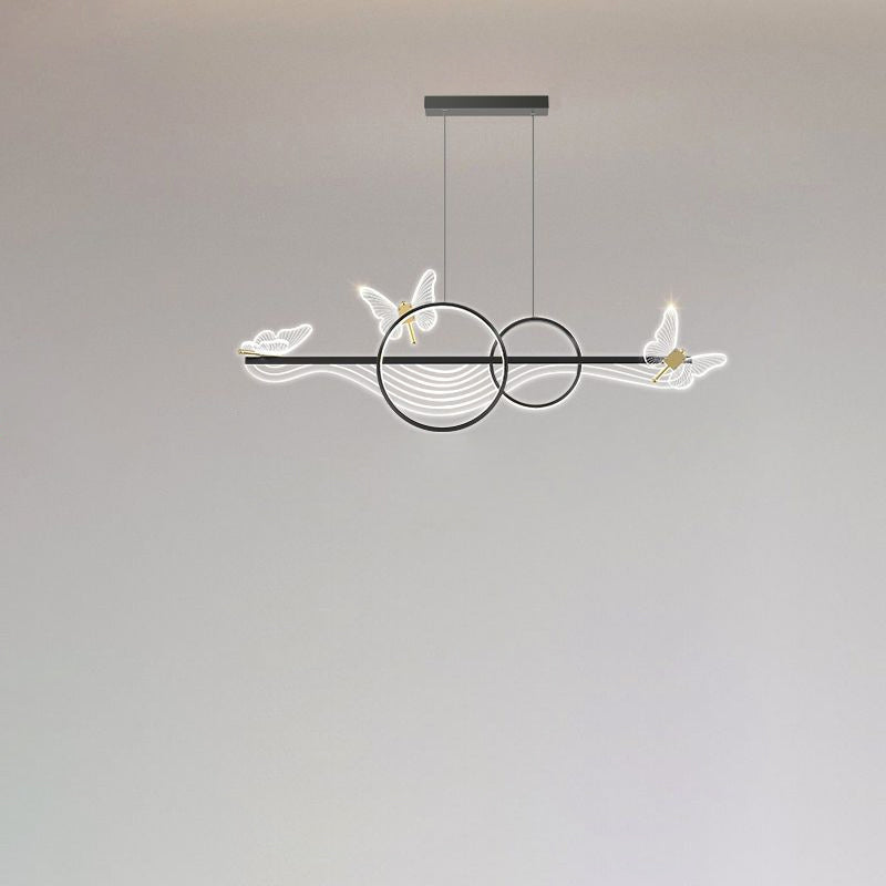 Lustre LED en aluminium acrylique long rond à vagues papillon Art Déco moderne pour salon 