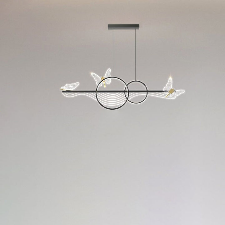 Lustre LED en aluminium acrylique long rond à vagues papillon Art Déco moderne pour salon 