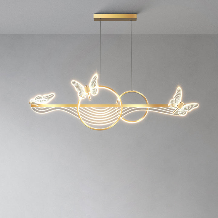 Lustre LED en aluminium acrylique long rond à vagues papillon Art Déco moderne pour salon 