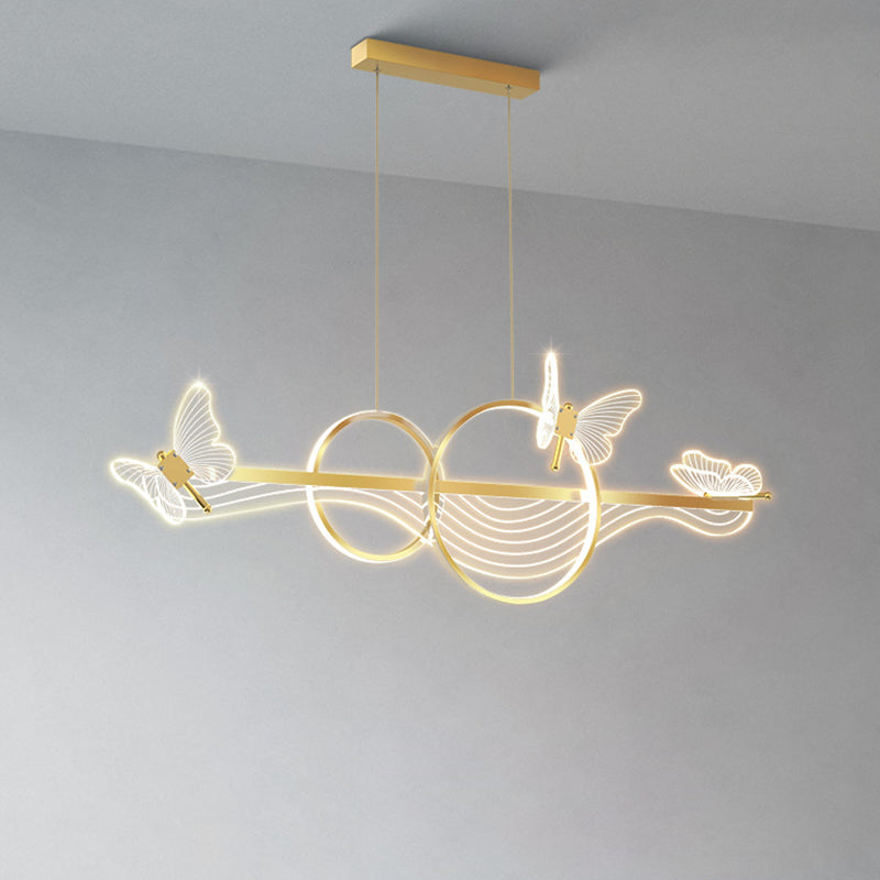 Lustre LED en aluminium acrylique long rond à vagues papillon Art Déco moderne pour salon 