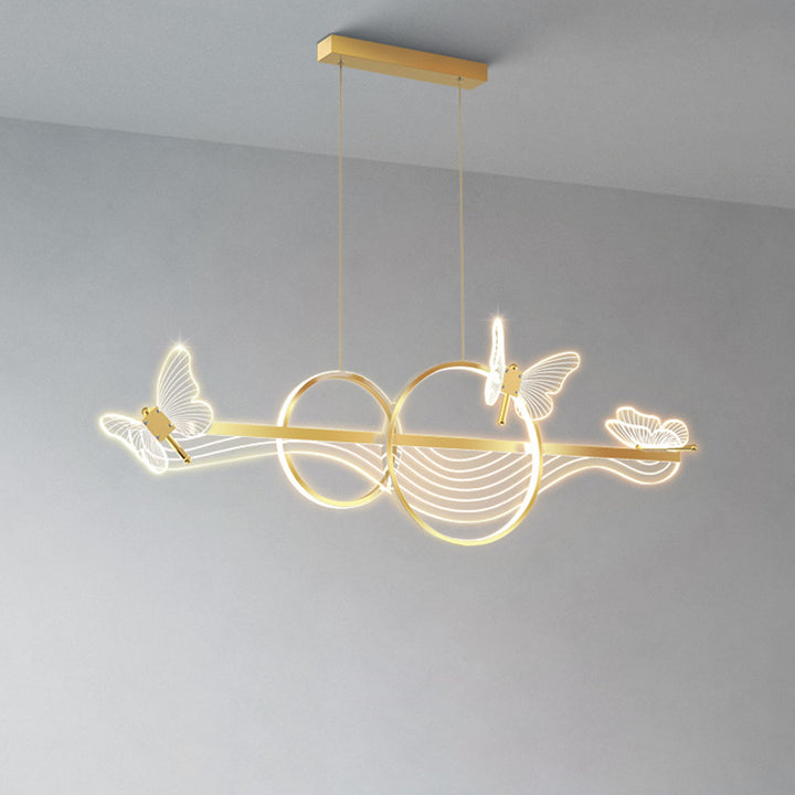 Lustre LED en aluminium acrylique long rond à vagues papillon Art Déco moderne pour salon 