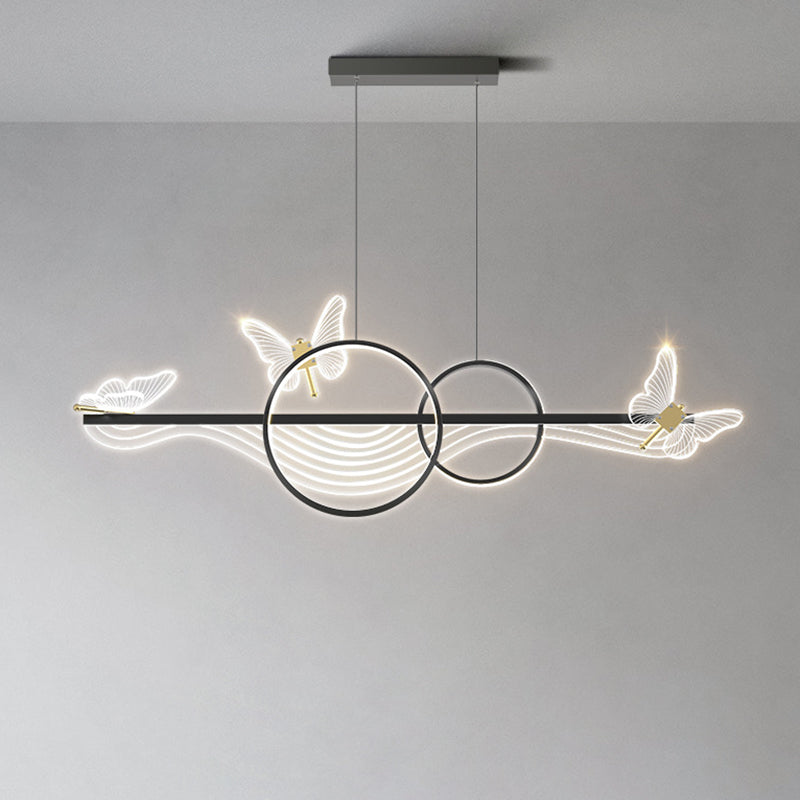 Modern Art Deco Butterfly Wave Round Long Acrylic Aluminum LED Chandelier Island Light For Living Room