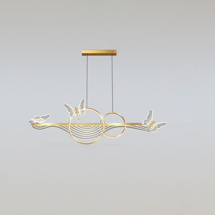 Lustre LED en aluminium acrylique long rond à vagues papillon Art Déco moderne pour salon 