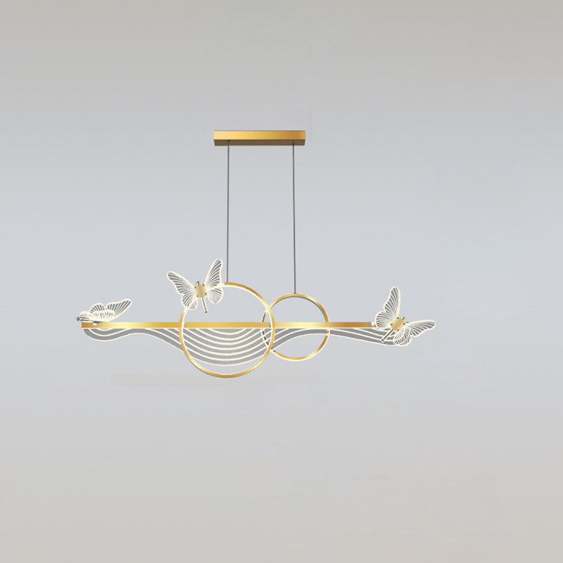 Modern Art Deco Butterfly Wave Round Long Acrylic Aluminum LED Chandelier Island Light For Living Room