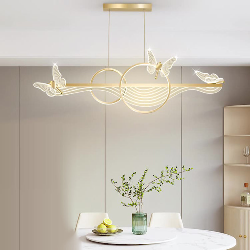 Modern Art Deco Butterfly Wave Round Long Acrylic Aluminum LED Chandelier Island Light For Living Room