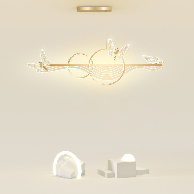 Modern Art Deco Butterfly Wave Round Long Acrylic Aluminum LED Chandelier Island Light For Living Room