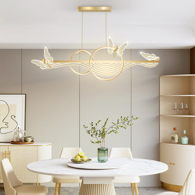 Modern Art Deco Butterfly Wave Round Long Acrylic Aluminum LED Chandelier Island Light For Living Room