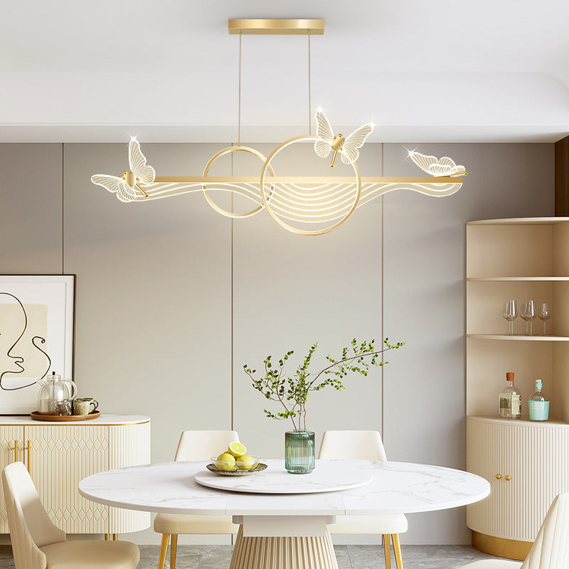 Modern Art Deco Butterfly Wave Round Long Acrylic Aluminum LED Chandelier Island Light For Living Room