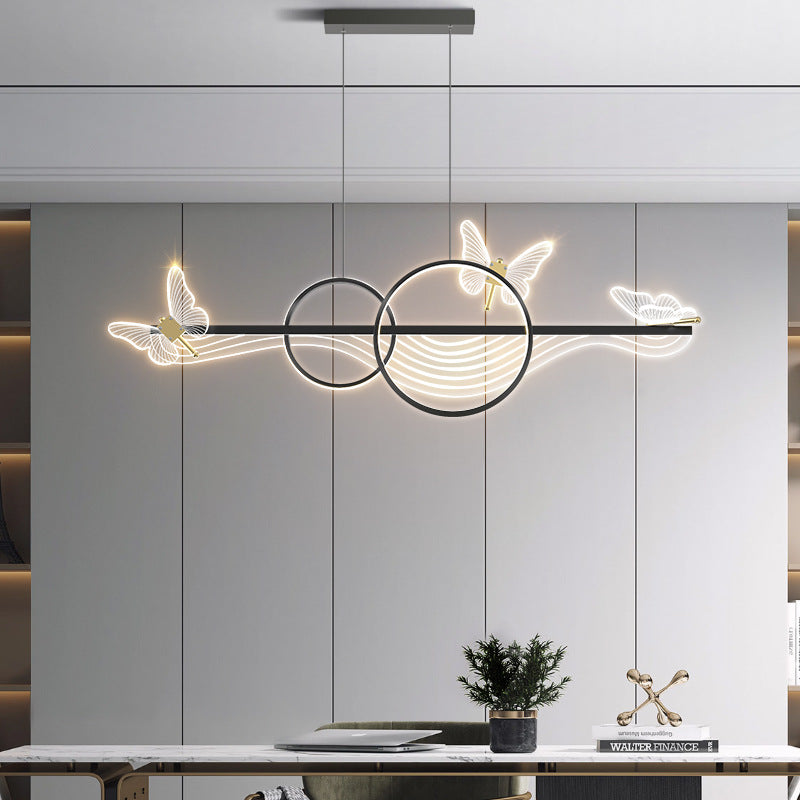 Modern Art Deco Butterfly Wave Round Long Acrylic Aluminum LED Chandelier Island Light For Living Room