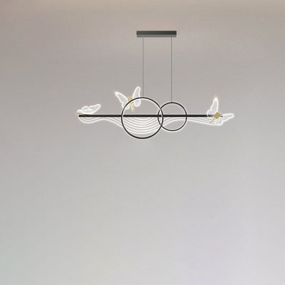 Modern Art Deco Butterfly Wave Round Long Acrylic Aluminum LED Chandelier Island Light For Living Room