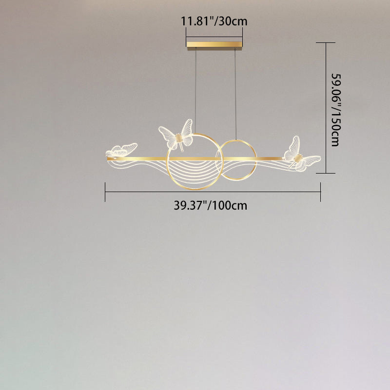 Lustre LED en aluminium acrylique long rond à vagues papillon Art Déco moderne pour salon 