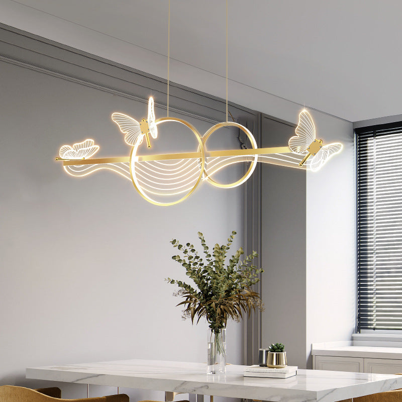 Lustre LED en aluminium acrylique long rond à vagues papillon Art Déco moderne pour salon 