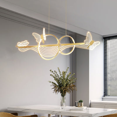 Modern Art Deco Butterfly Wave Round Long Acrylic Aluminum LED Chandelier Island Light For Living Room