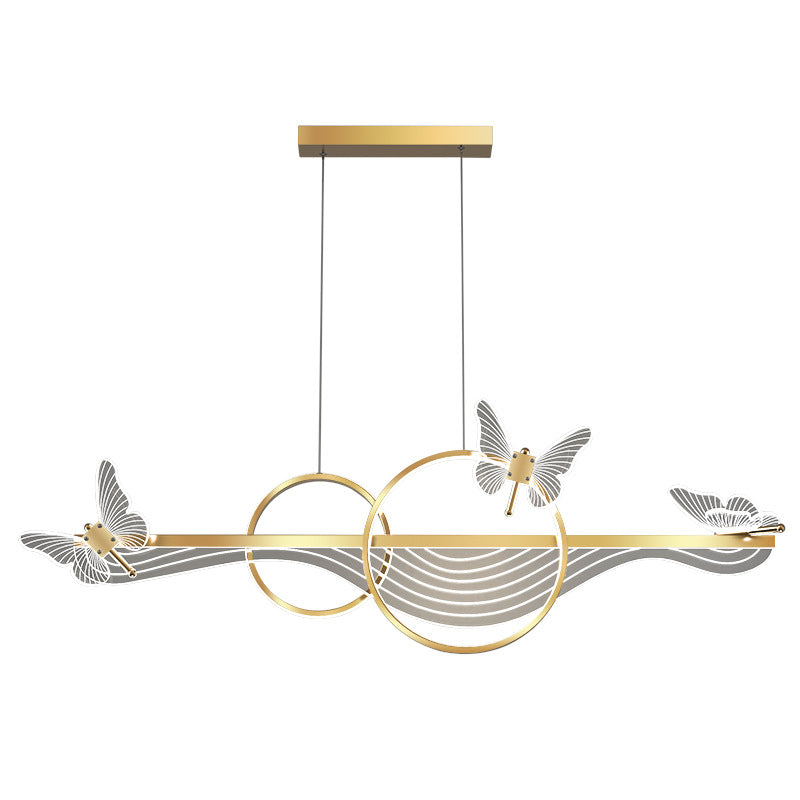 Modern Art Deco Butterfly Wave Round Long Acrylic Aluminum LED Chandelier Island Light For Living Room