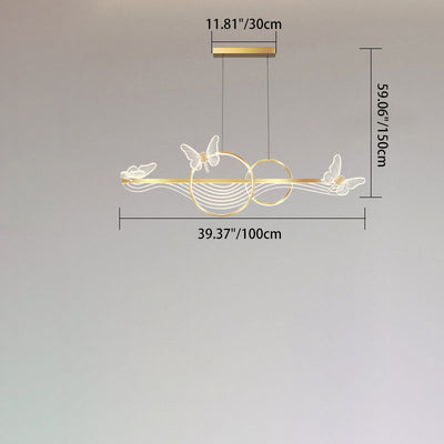 Modern Art Deco Butterfly Wave Round Long Acrylic Aluminum LED Chandelier Island Light For Living Room