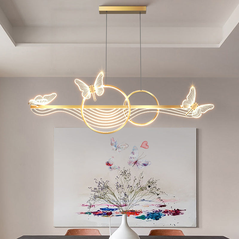 Lustre LED en aluminium acrylique long rond à vagues papillon Art Déco moderne pour salon 