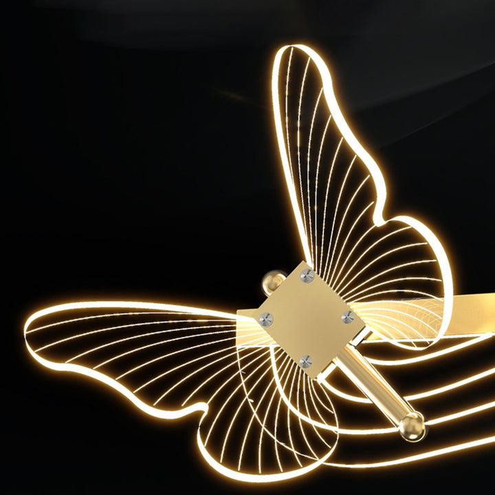 Lustre LED en aluminium acrylique long rond à vagues papillon Art Déco moderne pour salon 
