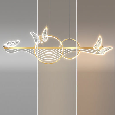 Modern Art Deco Butterfly Wave Round Long Acrylic Aluminum LED Chandelier Island Light For Living Room
