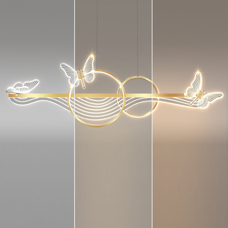 Modern Art Deco Butterfly Wave Round Long Acrylic Aluminum LED Chandelier Island Light For Living Room