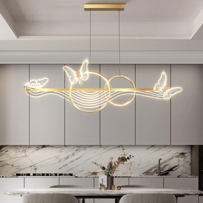 Modern Art Deco Butterfly Wave Round Long Acrylic Aluminum LED Chandelier Island Light For Living Room