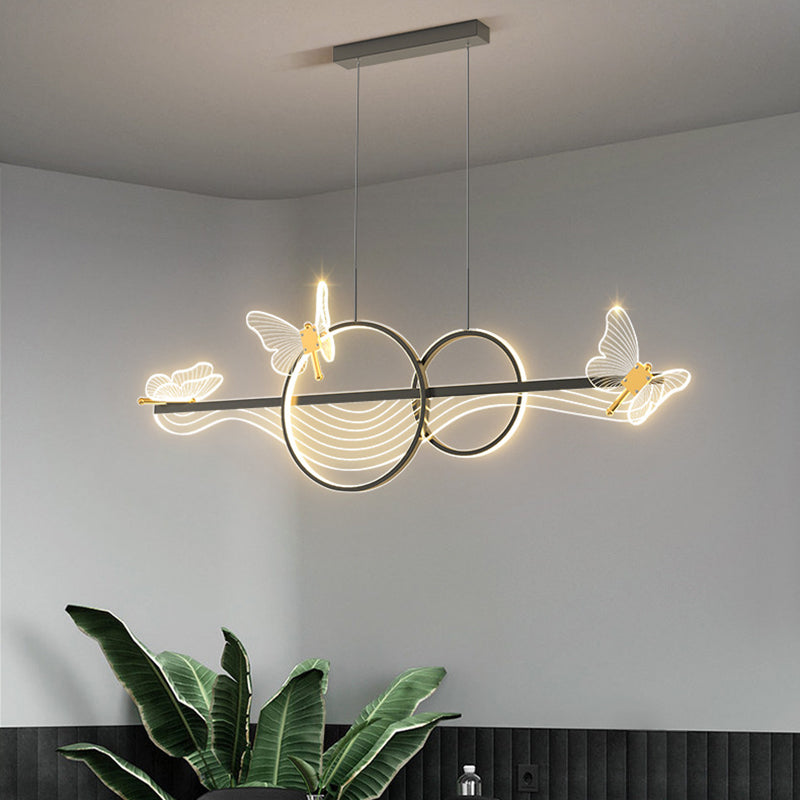 Lustre LED en aluminium acrylique long rond à vagues papillon Art Déco moderne pour salon 