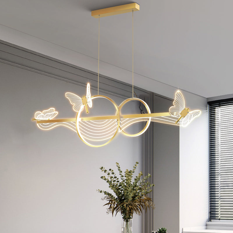 Modern Art Deco Butterfly Wave Round Long Acrylic Aluminum LED Chandelier Island Light For Living Room
