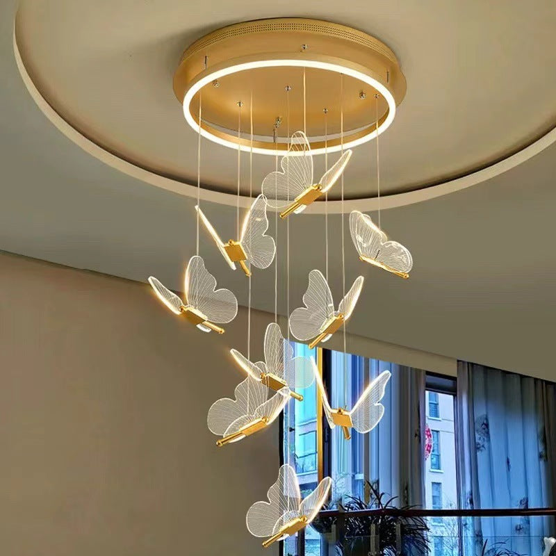Contemporary Scandinavian Butterfly Round Acrylic Hardware LED Chandelier For Living Room