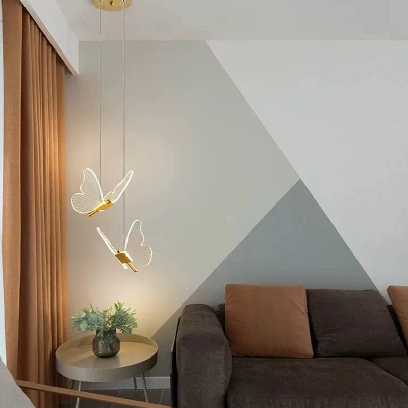 Contemporary Scandinavian Butterfly Round Acrylic Hardware LED Chandelier For Living Room