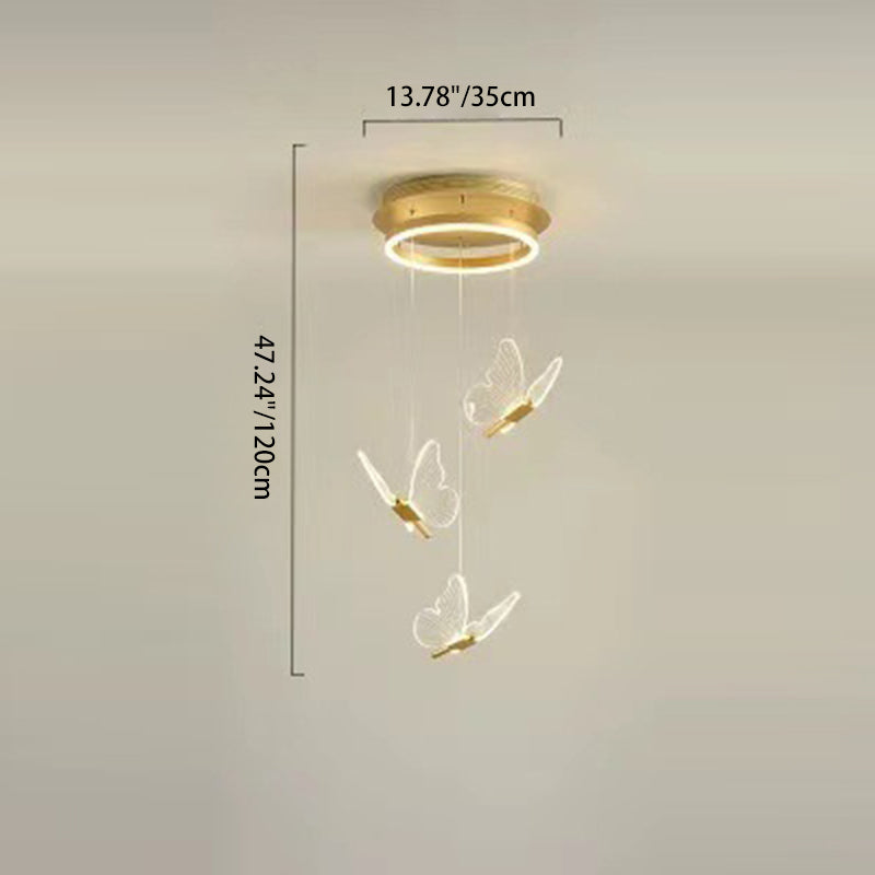 Contemporary Scandinavian Butterfly Round Acrylic Hardware LED Chandelier For Living Room