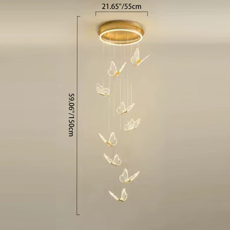 Contemporary Scandinavian Butterfly Round Acrylic Hardware LED Chandelier For Living Room