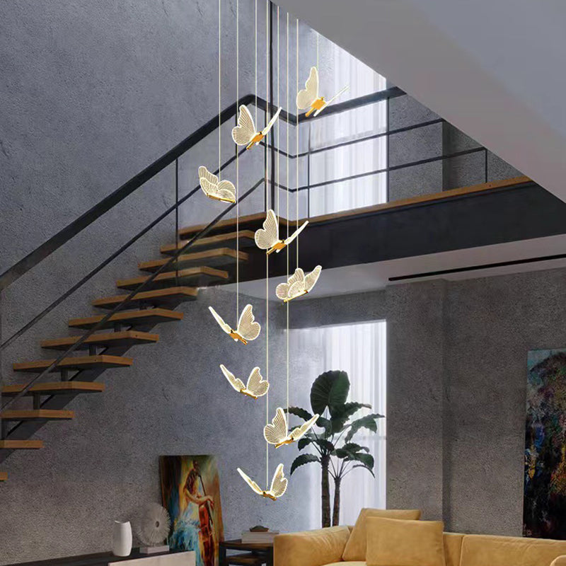 Contemporary Scandinavian Butterfly Round Acrylic Hardware LED Chandelier For Living Room