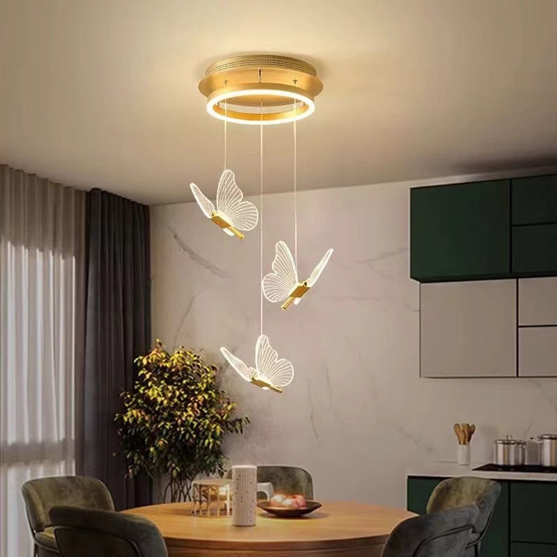 Contemporary Scandinavian Butterfly Round Acrylic Hardware LED Chandelier For Living Room