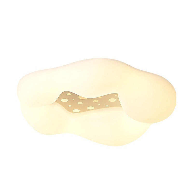 Contemporary Scandinavian Cream Wave Clouds PE Iron LED Flush Mount Ceiling Light For Living Room