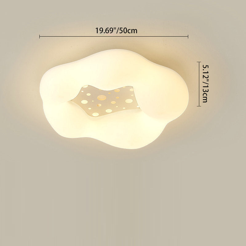 Contemporary Scandinavian Cream Wave Clouds PE Iron LED Flush Mount Ceiling Light For Living Room