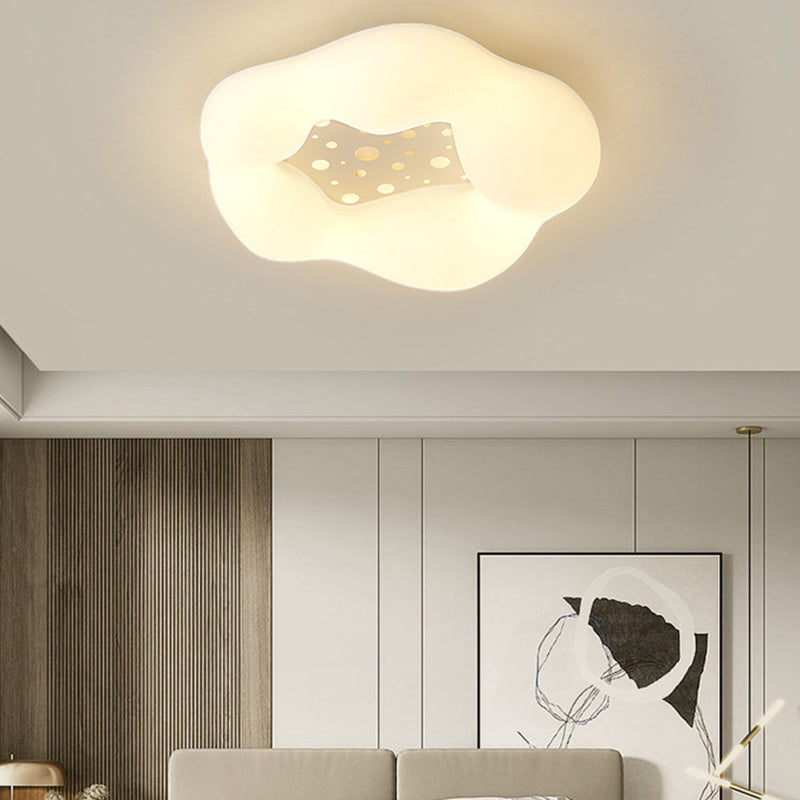 Contemporary Scandinavian Cream Wave Clouds PE Iron LED Flush Mount Ceiling Light For Living Room