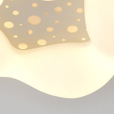 Contemporary Scandinavian Cream Wave Clouds PE Iron LED Flush Mount Ceiling Light For Living Room