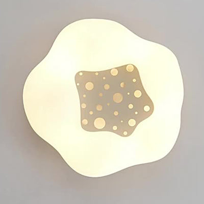 Contemporary Scandinavian Cream Wave Clouds PE Iron LED Flush Mount Ceiling Light For Living Room