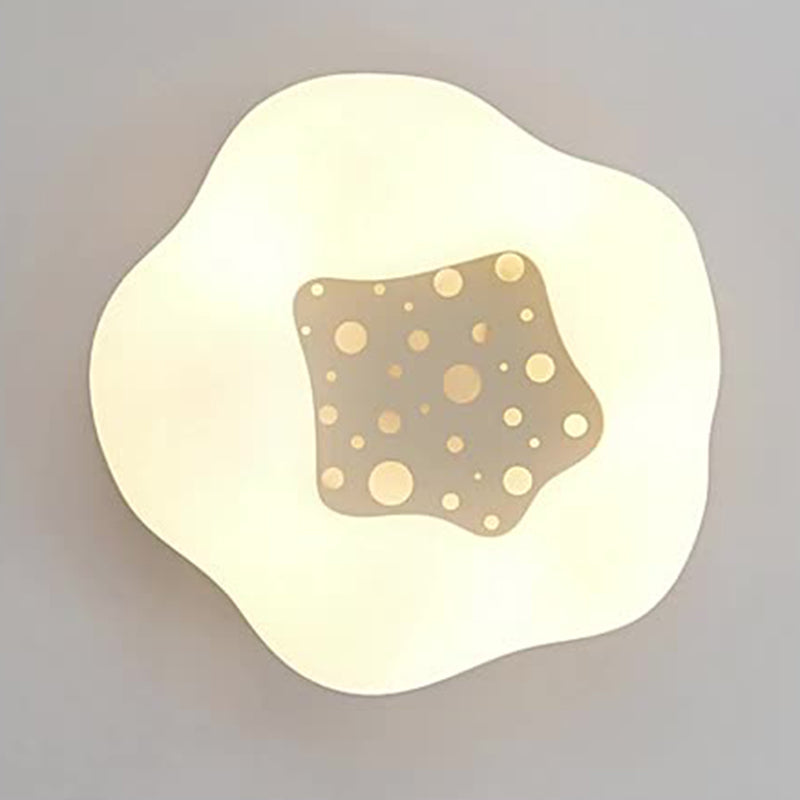 Contemporary Scandinavian Cream Wave Clouds PE Iron LED Flush Mount Ceiling Light For Living Room