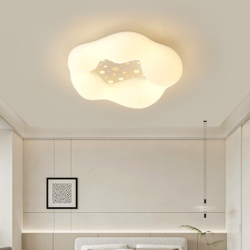 Contemporary Scandinavian Cream Wave Clouds PE Iron LED Flush Mount Ceiling Light For Living Room