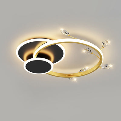 Modern Luxury Square Round Stacked Acrylic Crystal Iron LED Flush Mount Ceiling Light For Bedroom