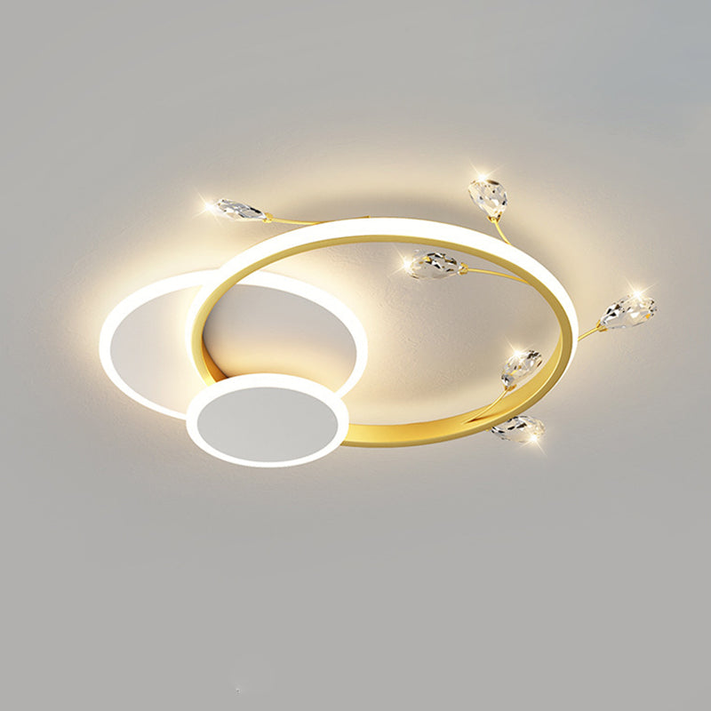 Modern Luxury Square Round Stacked Acrylic Crystal Iron LED Flush Mount Ceiling Light For Bedroom