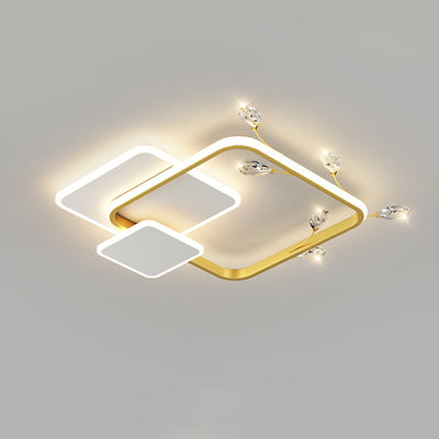 Modern Luxury Square Round Stacked Acrylic Crystal Iron LED Flush Mount Ceiling Light For Bedroom