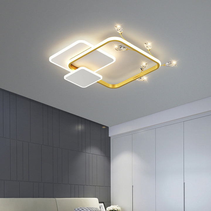 Lustre LED en acrylique cristal empilé carré rond moderne de luxe pour plafond de chambre 